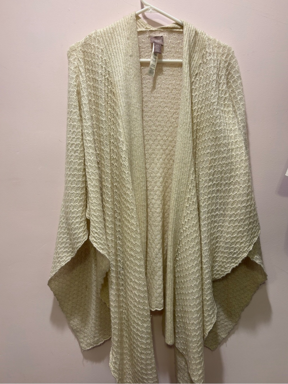 Chico’s Ivory Knit Ruana Poncho Open Front Cardigan One Size